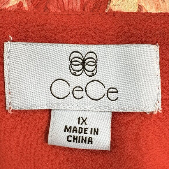 CeCe Womens Red Blouse Ruffled Neck Short Flutter Sleeve Size 1X Lined Feminine - Picture 3 of 10